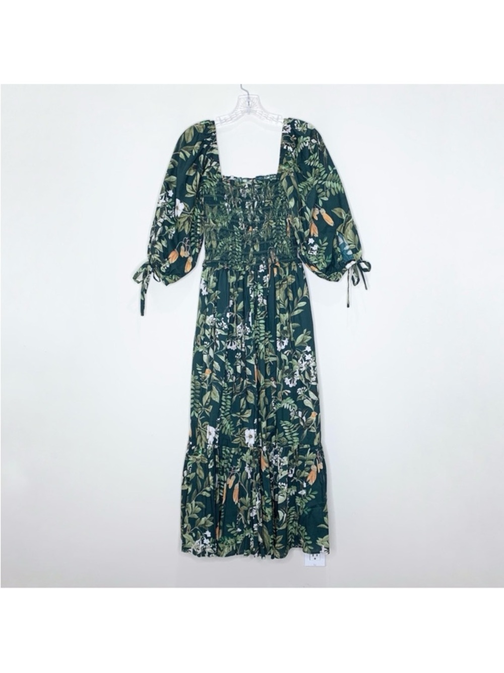 Cara Cara jazzy Green Botanical Smocked Midi Dress sz M